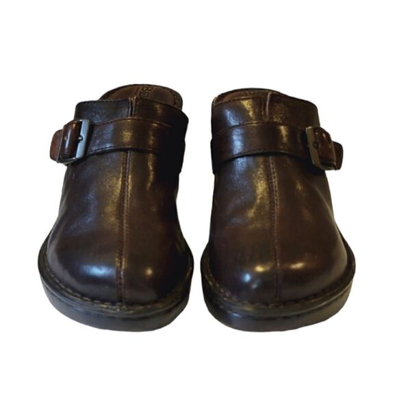 Born Handcrafted Brown Leather Wedge Heel Buckle Detail Slip-on Mule Shoe Size 8 - Picture 2 of 12